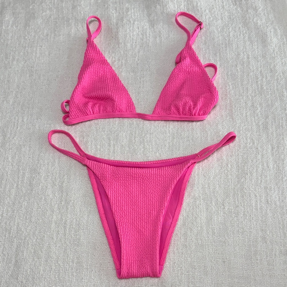 Monday Swimwear Neon Pink Crinkle Bikini